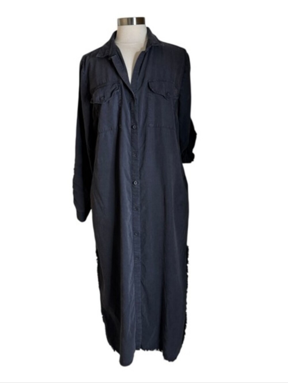 Cloth and Stone Bernadette Button Front Frayed Hem Midi Shirt Dress Womens XL